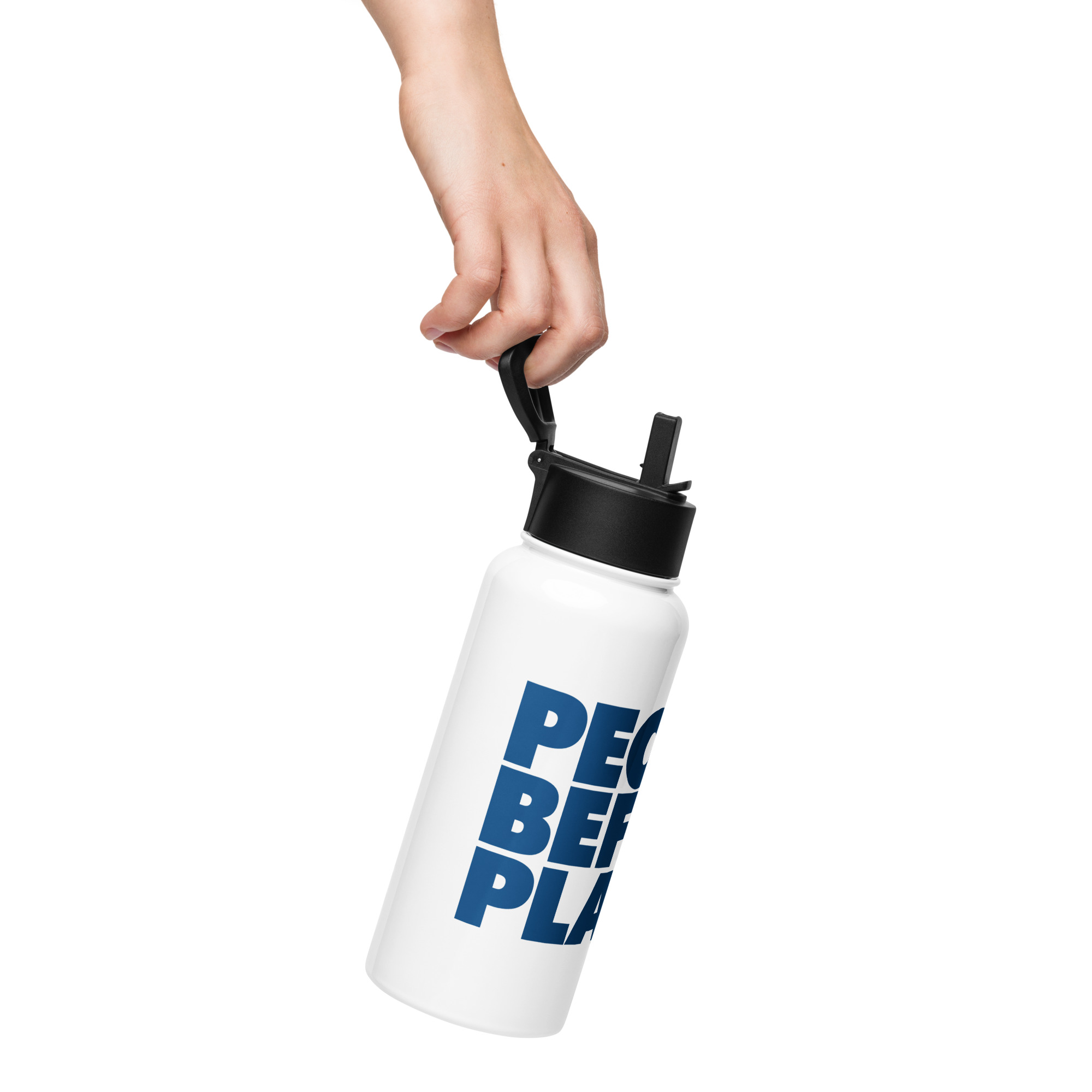 Stainless steel water bottle with a straw lid